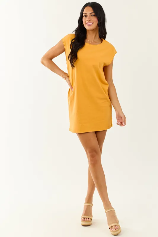 Marigold Crew Neck Cotton Mini Tee Shirt Dress - HYFVE