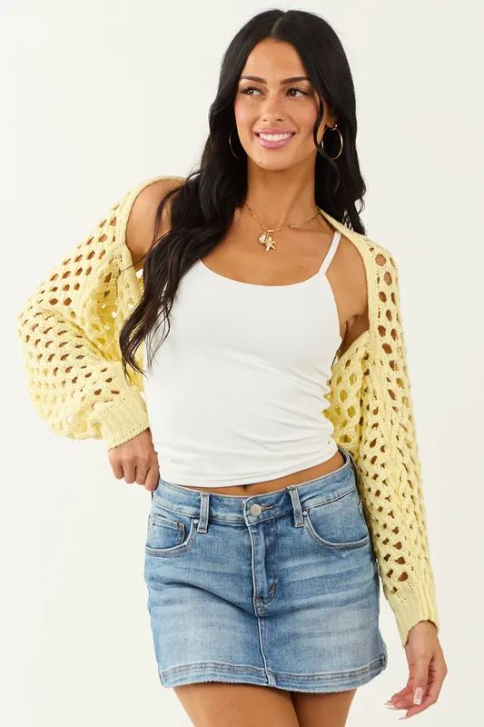 Buttercream Open Knit Long Sleeve Shrug Cardigan - HYFVE