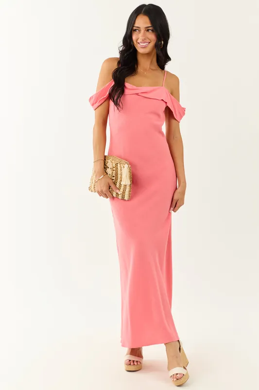 Watermelon Cold Shoulder Overlay Maxi Dress - HYFVE