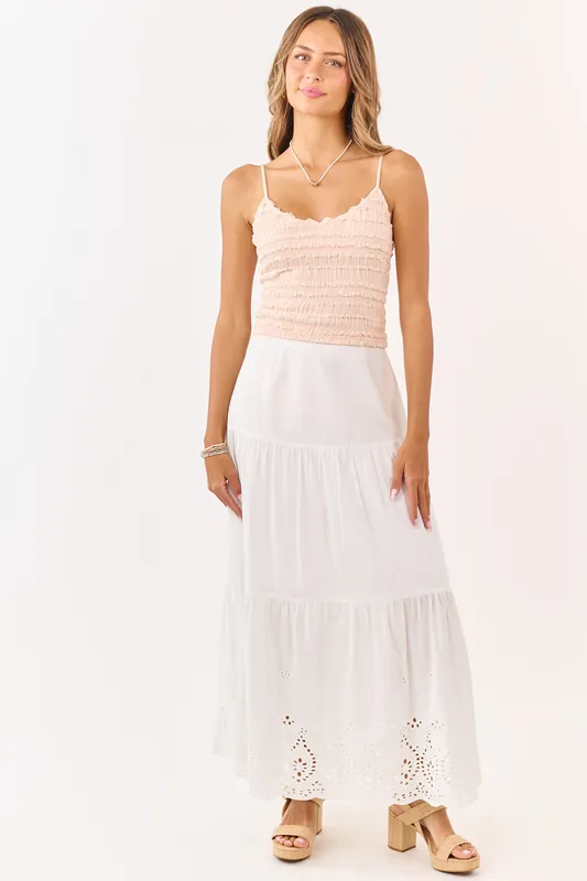 White Eyelet Tiered Cotton Maxi Skirt - ACOA