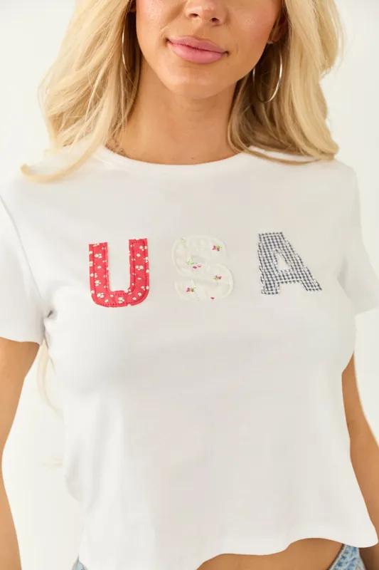 Off White 'USA' Patch Graphic Short Sleeve Tee - LE LIS