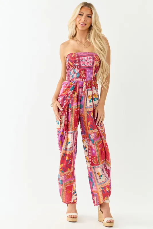 Ruby Abstract Print Strapless Side Slit Jumpsuit - ANGIE