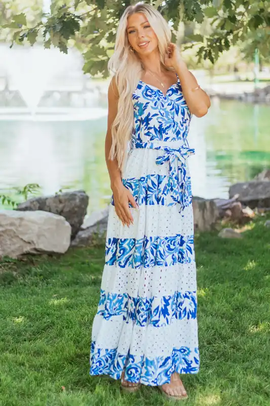 Lovelo Off White Abstract Print Sleeveless Maxi Dress - GeeGee