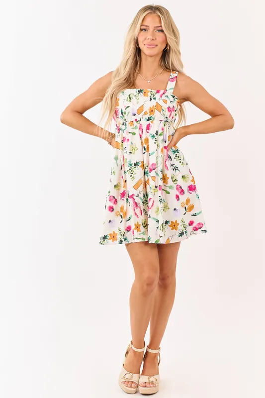Lovelo Vanilla Souvenir Print Pintuck Mini Dress - GeeGee