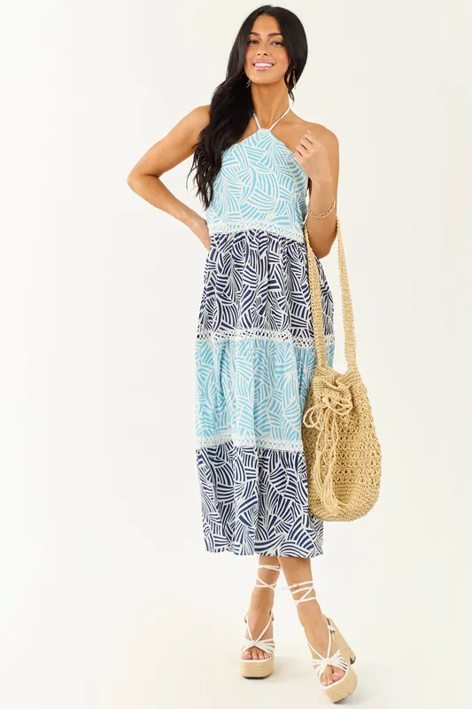 Lovelo Baby Blue Abstract Colorblock Midi Dress - GeeGee