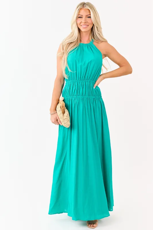 Flying Tomato Dark Teal Halter Neck Maxi Dress
