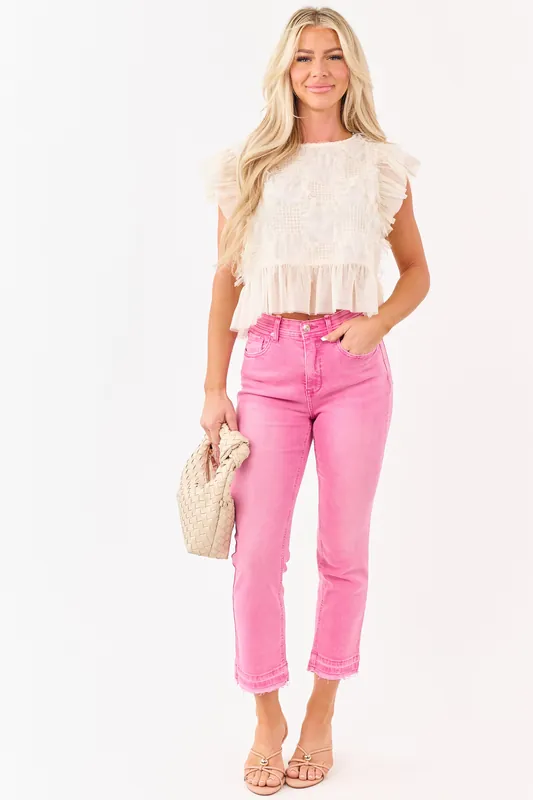 Saige Bubblegum Tummy Control Crop Kick Flare Jeans - Saige Denim