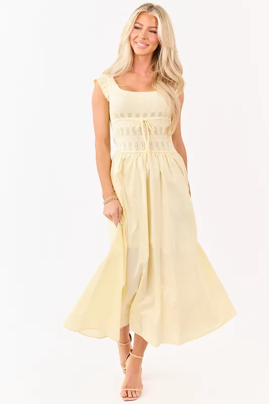 Buttercream Pointelle Knit Cotton Skirt Midi Dress - Blu Pepper
