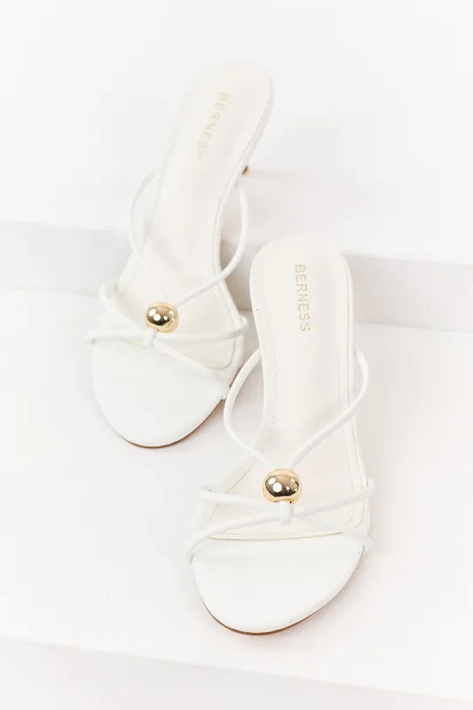 White Faux Leather Strappy Stiletto Kitten Heels - Berness