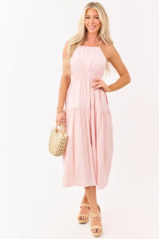 Tea Rose Halter Neckline Tiered Midi Dress - Shop Iris