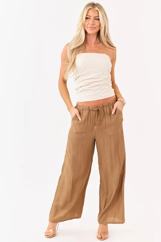 Sepia Elastic Waistband Wide Leg Flowy Pants - Very J