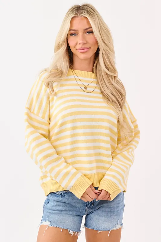 Amber and Ivory Striped Ribbed Knit Sweater - Paper Moon