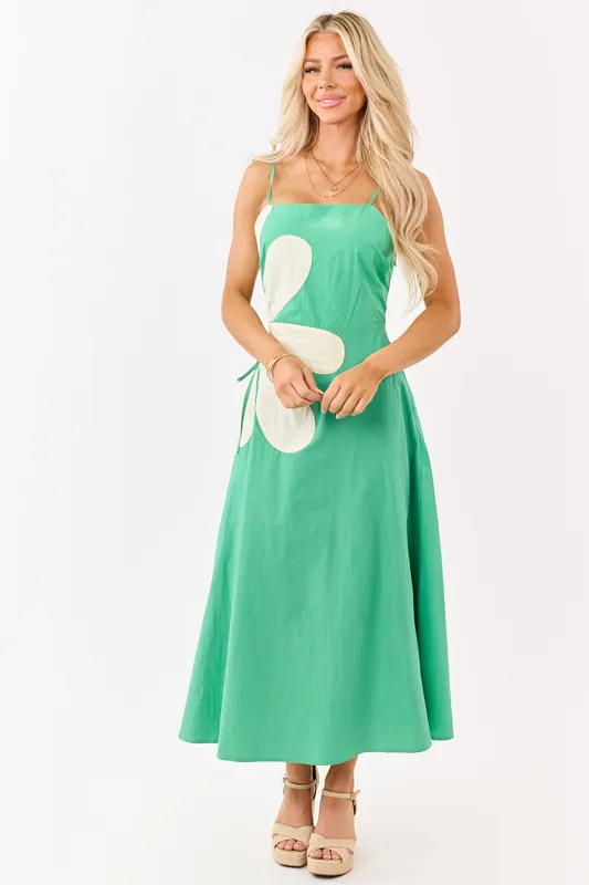 Kelly Green Cotton Side Cut Out Flower Midi Dress - Very J