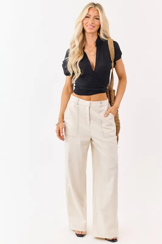 Almond Wide Leg Linen Blend Pants - HYFVE
