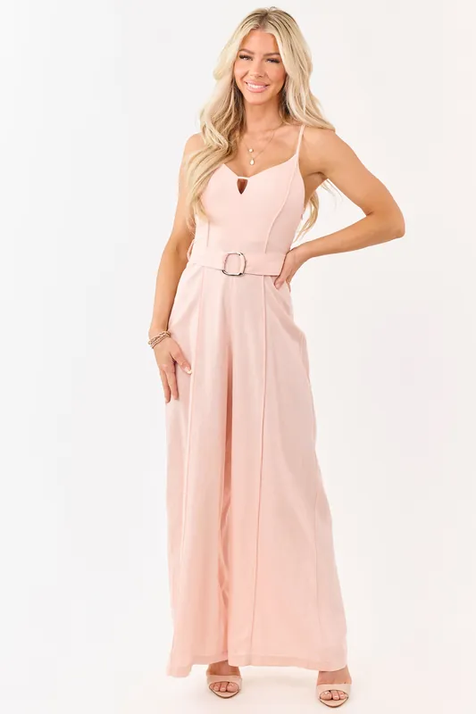 Tea Rose Double Strap Belted Flowy Jumpsuit - Shop Iris