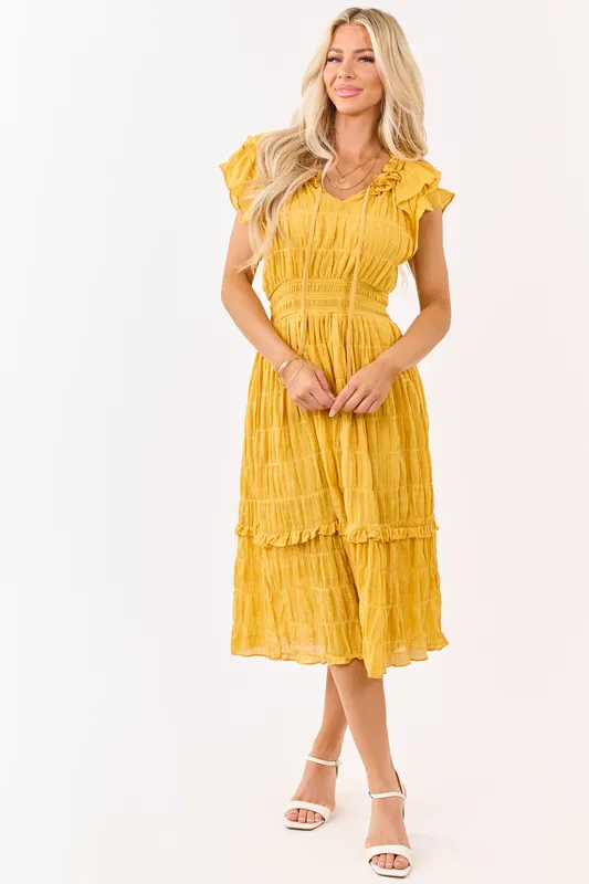 Honey Textured Flutter Sleeve Smocked Midi Dress - Umgee