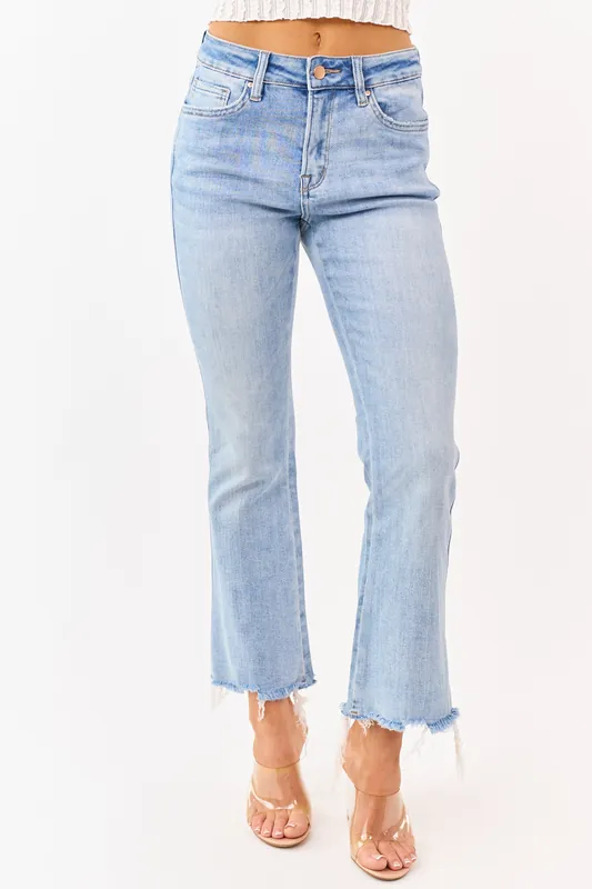Mica Denim Medium Wash Stretchy Crop Flare Jeans