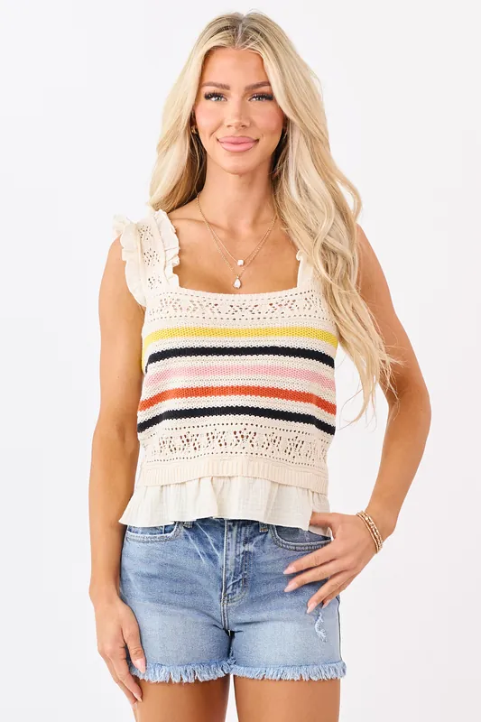 POL Almond Striped Pointelle Knit Tank Top - POL Clothing