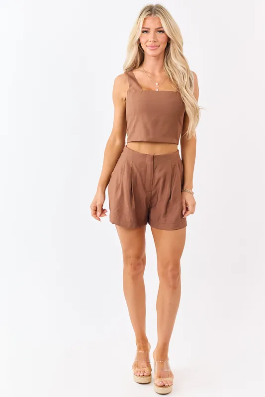 Sepia Crop Tank Top and Flowy Shorts Set - Withy
