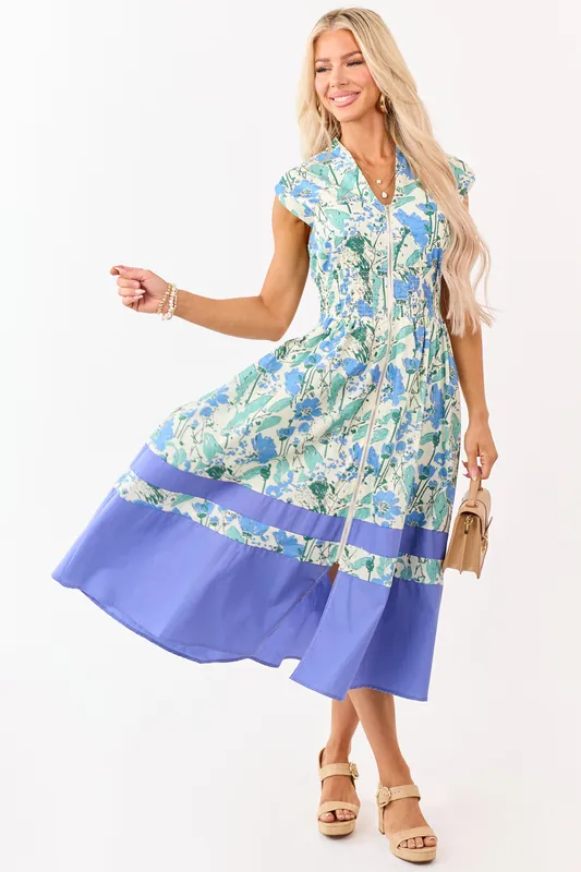 She+Sky Buttercream Floral Print Cotton Midi Dress - She + Sky