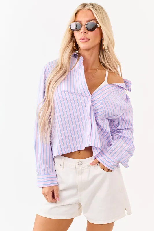Orchid Striped Button Down Long Sleeve Top - Day + Moon