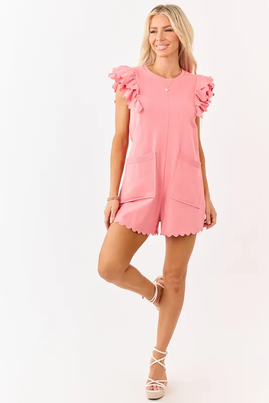 Watermelon Scalloped Trim Ruffle Sleeve Romper - Umgee