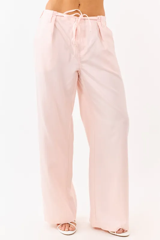 Blush Pleated Tie Detail Wide Leg Pants - LE LIS