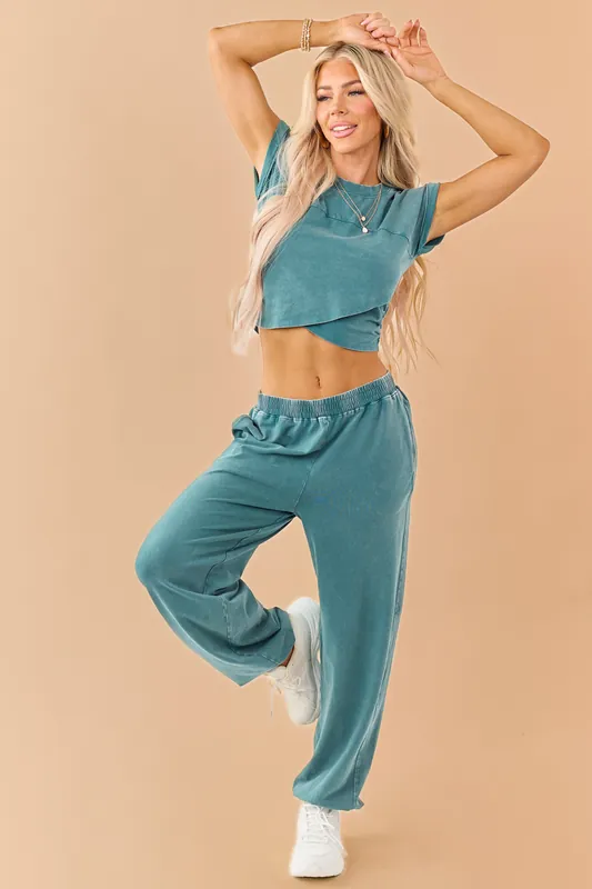 Pine Washed Wrapped Crop Top and Joggers Set - HYFVE