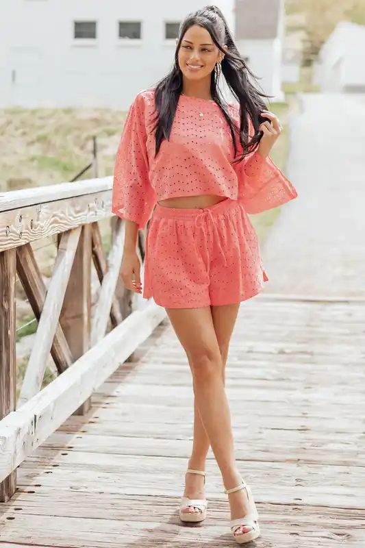 Watermelon Eyelet Cotton Boxy Top and Shorts Set - HYFVE