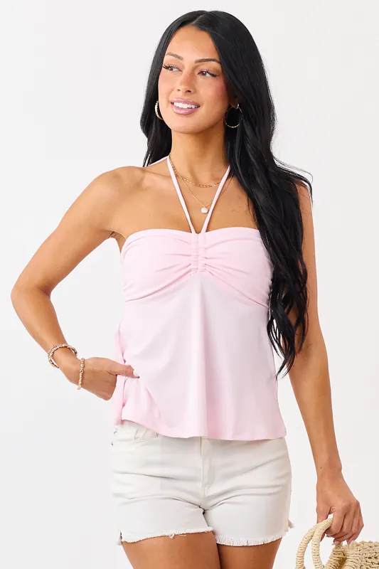 Blush Ruched Bust Babydoll Halter Top - Shop Iris