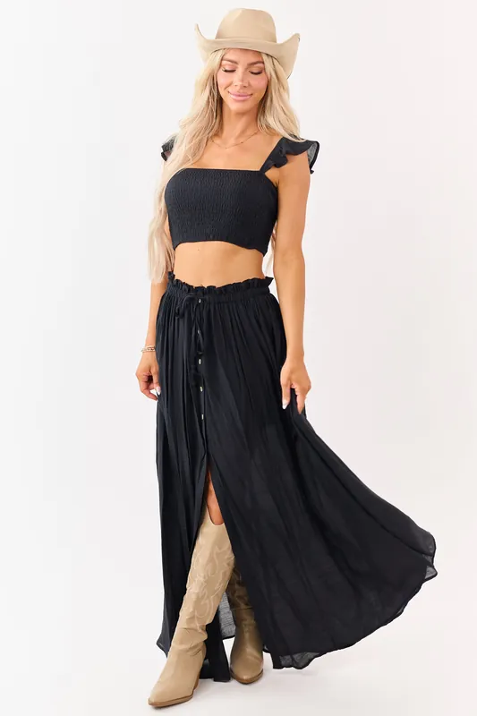 Black Maxi Skirt and Smocked Crop Top Set - HYFVE