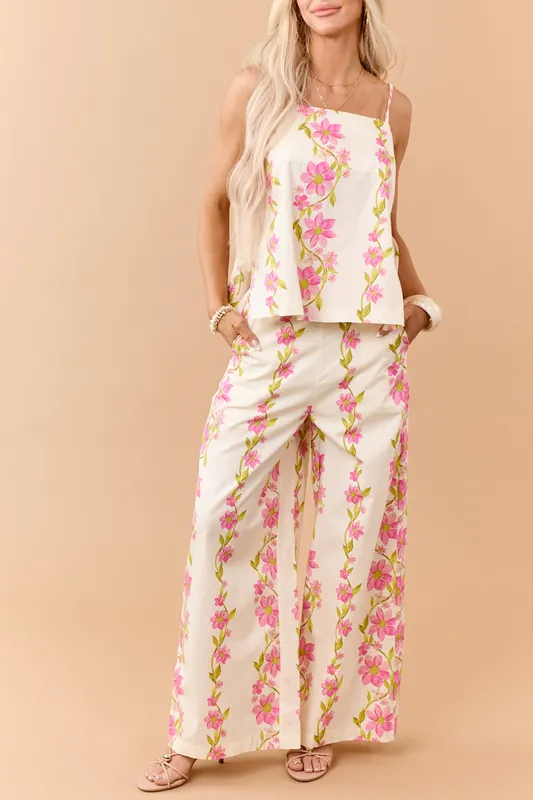 Buttercream Cotton Floral Tank Top and Pants Set - HYFVE