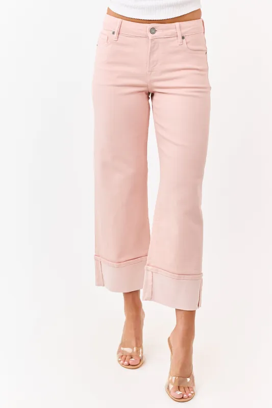 Hidden Premium Dusty Blush Cuffed Wide Stretch Jeans