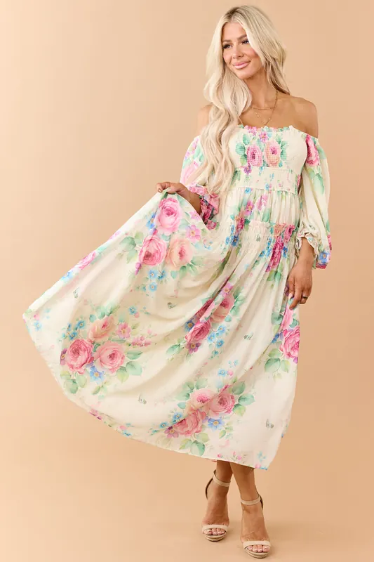Buttercream Chiffon Floral Print Maxi Dress - Davi&Dani