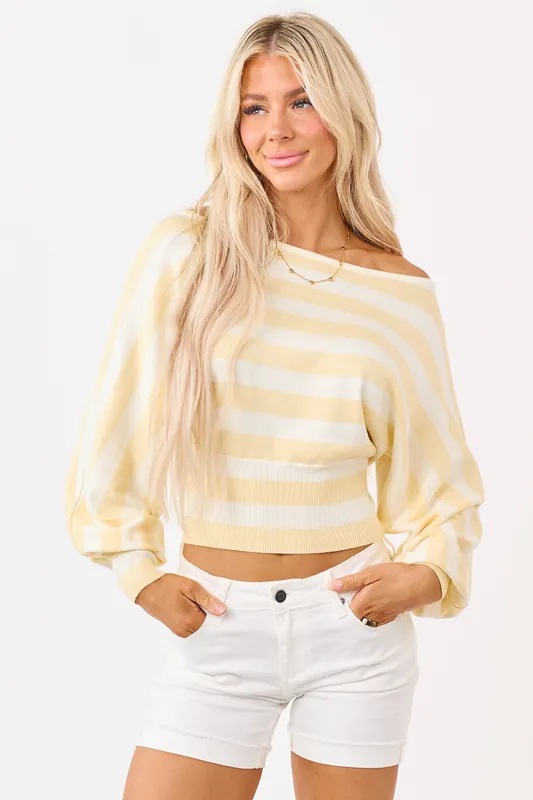 Butter Cream Striped Off Shoulder Dolman Sweater - LE LIS