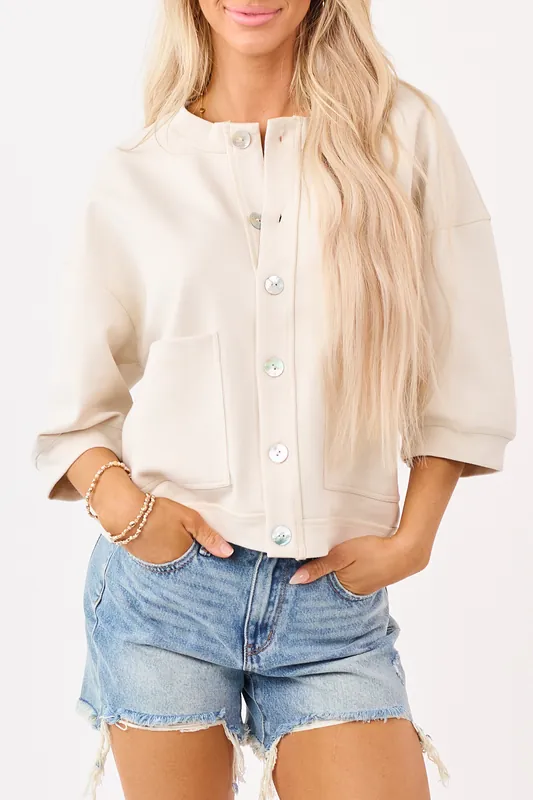 Sand Soft Knit Relaxed Half Sleeve Cardigan - Yelete