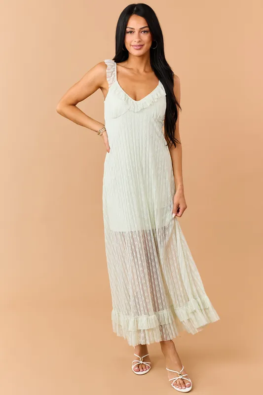 Seafoam Floral Lace Ruffle Trim Maxi Dress - J.NNA