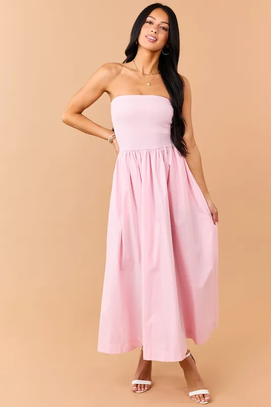 Carnation Strapless Knit Contrast Cotton Maxi Dress - HYFVE