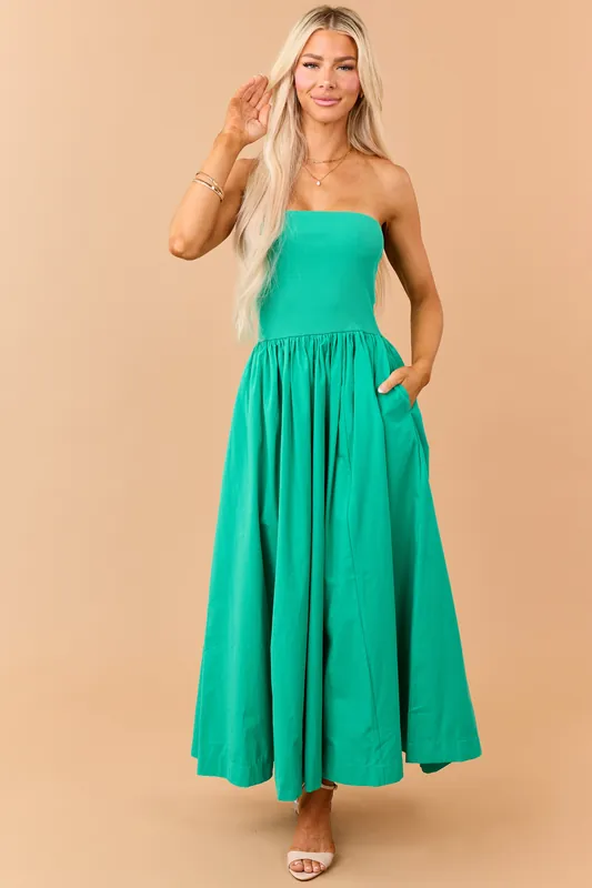 Kelly Green Strapless Knit Contrast Cotton Maxi Dress - HYFVE
