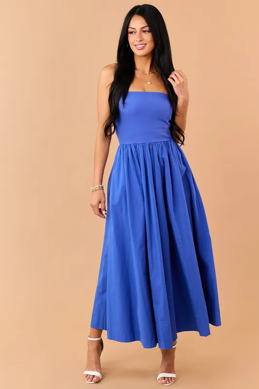 Cobalt Strapless Knit Contrast Cotton Maxi Dress - HYFVE
