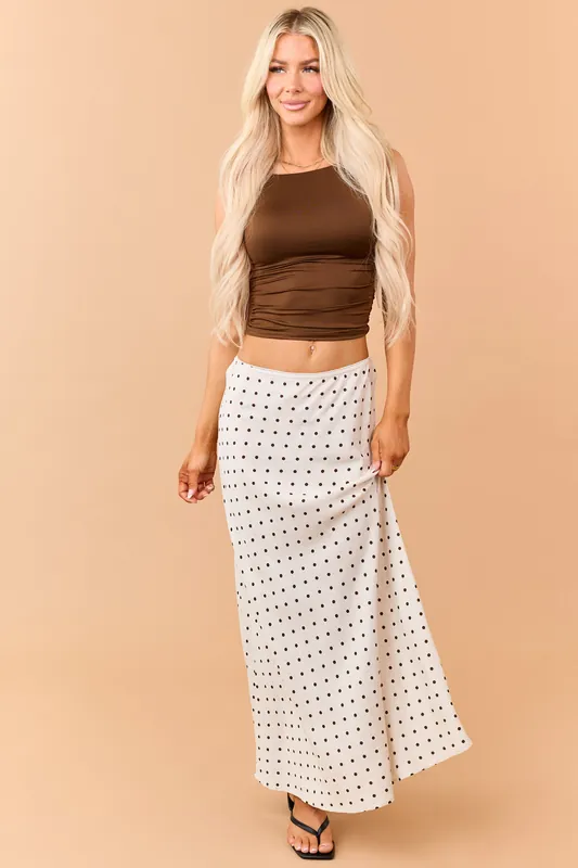 Almond and Cocoa Polka Dot Linen Blend Maxi Skirt - HYFVE