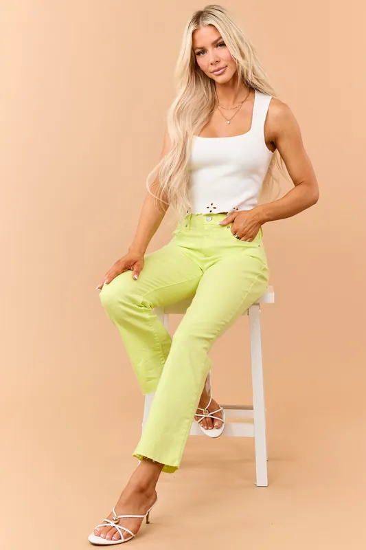 Sneak Peek Neon Lime Stretchy Kick Flare Jeans - Rousseau