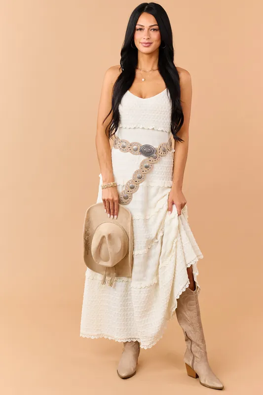 Cream Textured Tiered Lace Maxi Dress - J.NNA