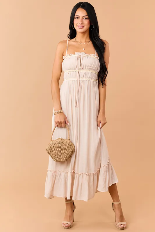 Desert Sand Lace Trim Sleeveless Maxi Dress - Shop Iris