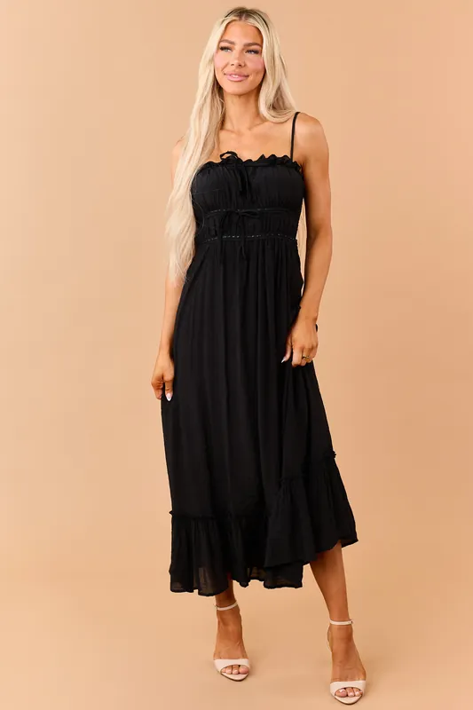 Black Lace Trim Sleeveless Maxi Dress - Shop Iris