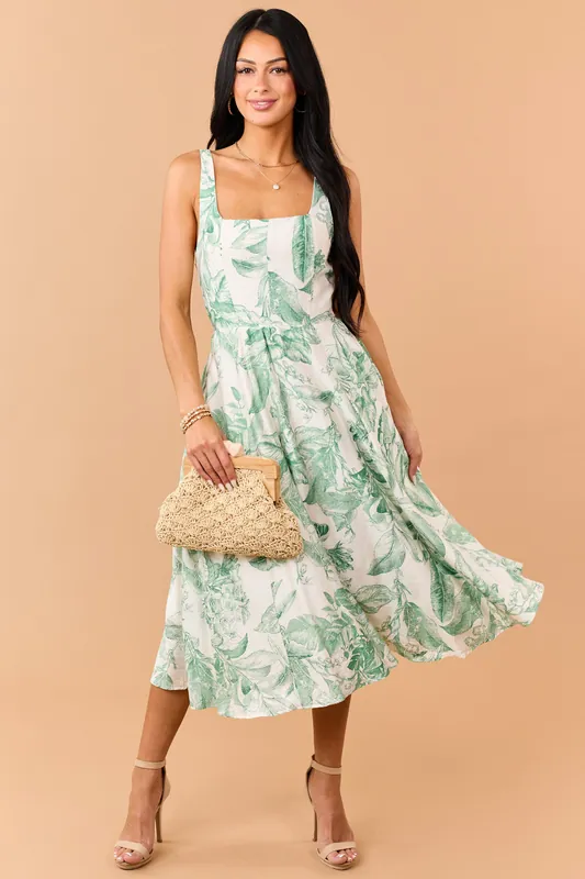 Cream and Pine Vintage Floral Print Midi Dress - Shop Iris
