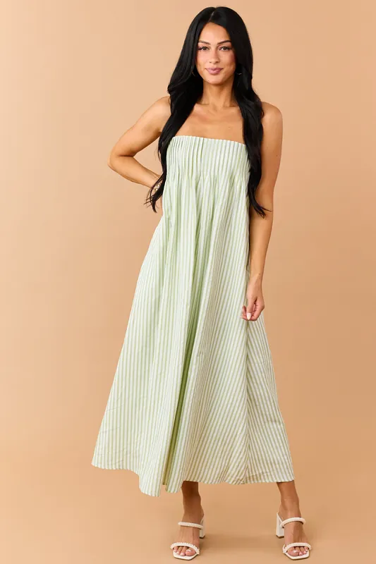 Kiwi Striped Pleated Bust Flowy Maxi Dress - Lalavon