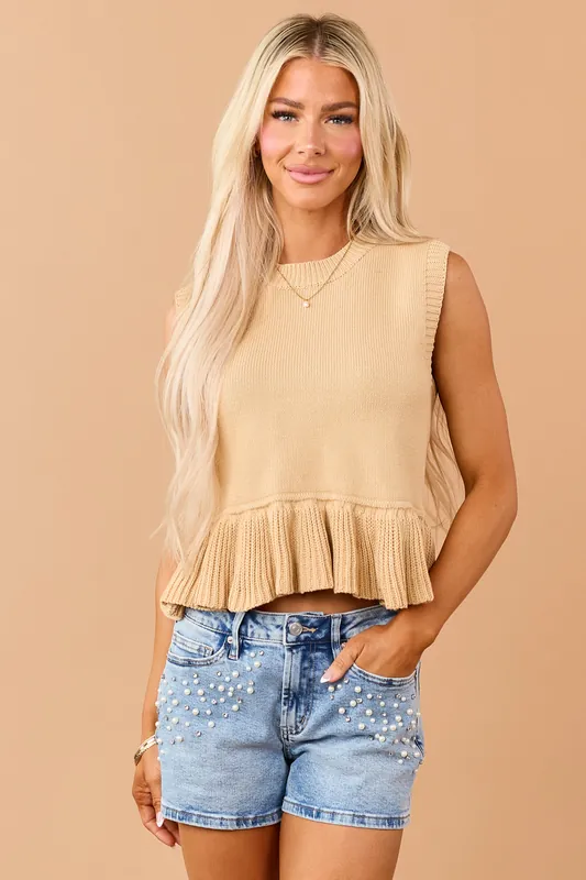 Brown Sugar Cotton Rib Knit Back Button Down Sweater Vest - Heyson
