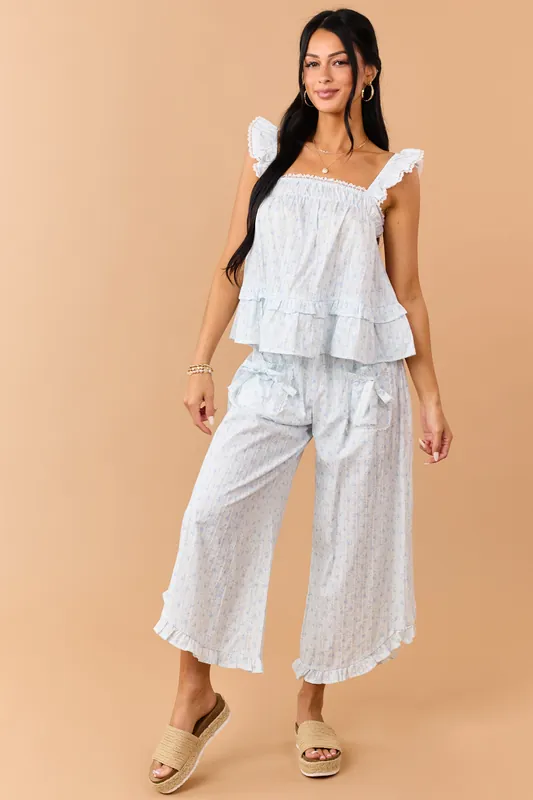 Cornflower Cotton Floral Tank Top and Pants Set - Peach Love