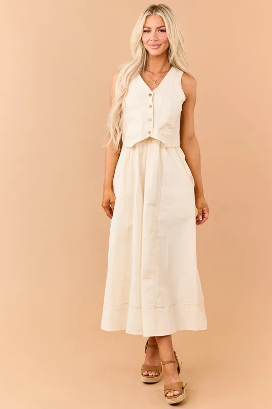Listicle Almond Linen Blend Vest Style Maxi Dress